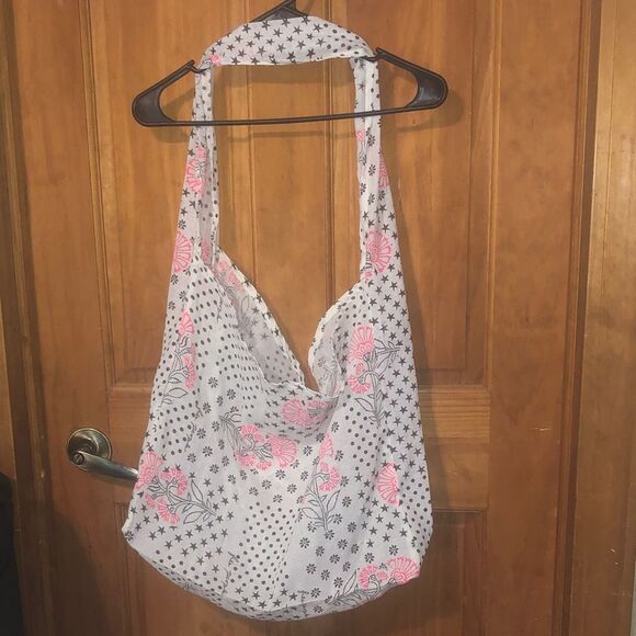 373. Free People Large Lightweight Floral Pink and Black tote Bag 20X18 - Picture 1 of 4